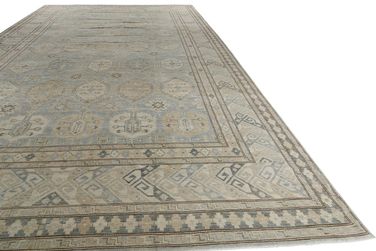 13x20 Light Blue and Multicolor Turkish Tribal Rug