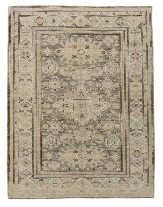 6x8 Light Gray and Light Brown Turkish Tribal Rug
