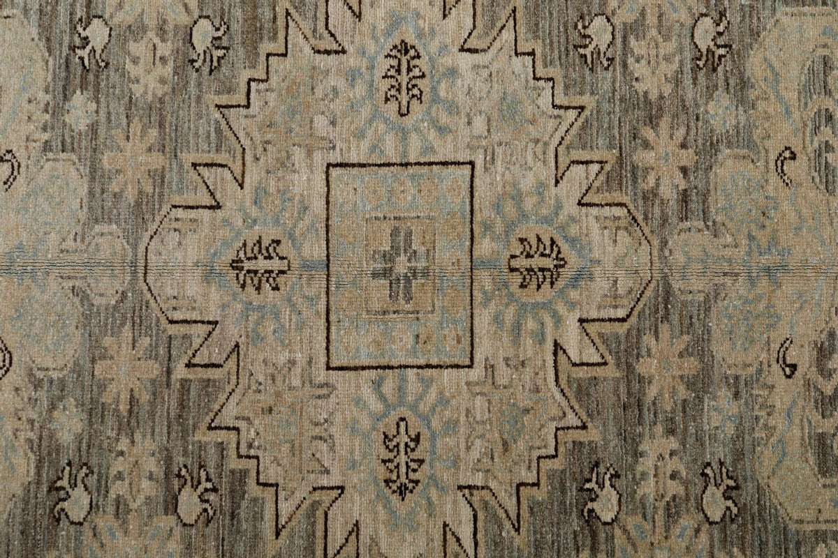 6x8 Light Gray and Light Brown Turkish Tribal Rug