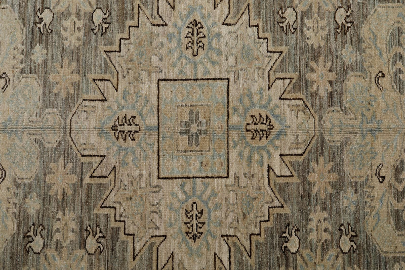 6x8 Light Gray and Light Brown Turkish Tribal Rug