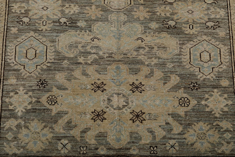 6x8 Light Gray and Light Brown Turkish Tribal Rug