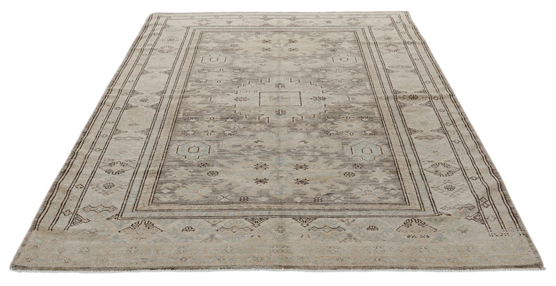 6x8 Light Gray and Light Brown Turkish Tribal Rug