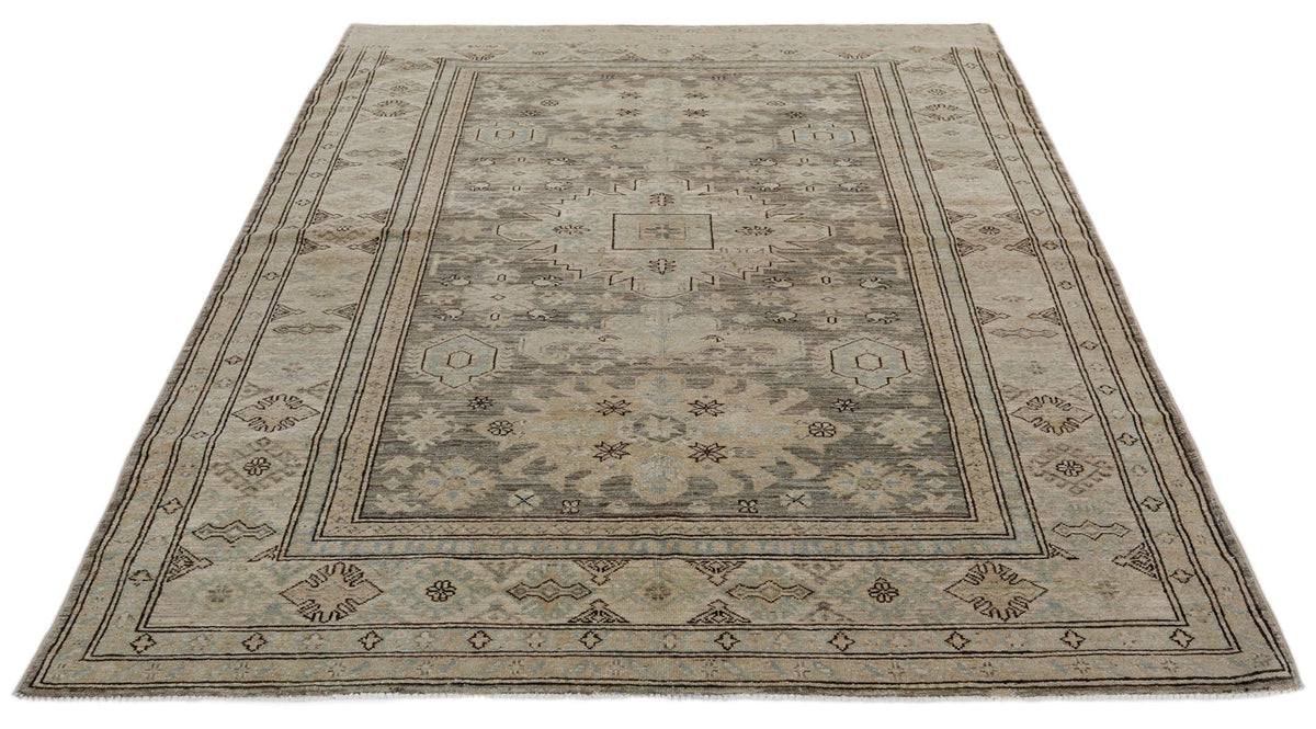 6x8 Light Gray and Light Brown Turkish Tribal Rug