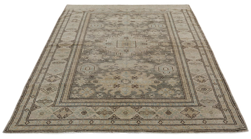 6x8 Light Gray and Light Brown Turkish Tribal Rug