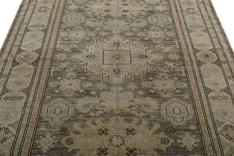 6x8 Light Gray and Light Brown Turkish Tribal Rug