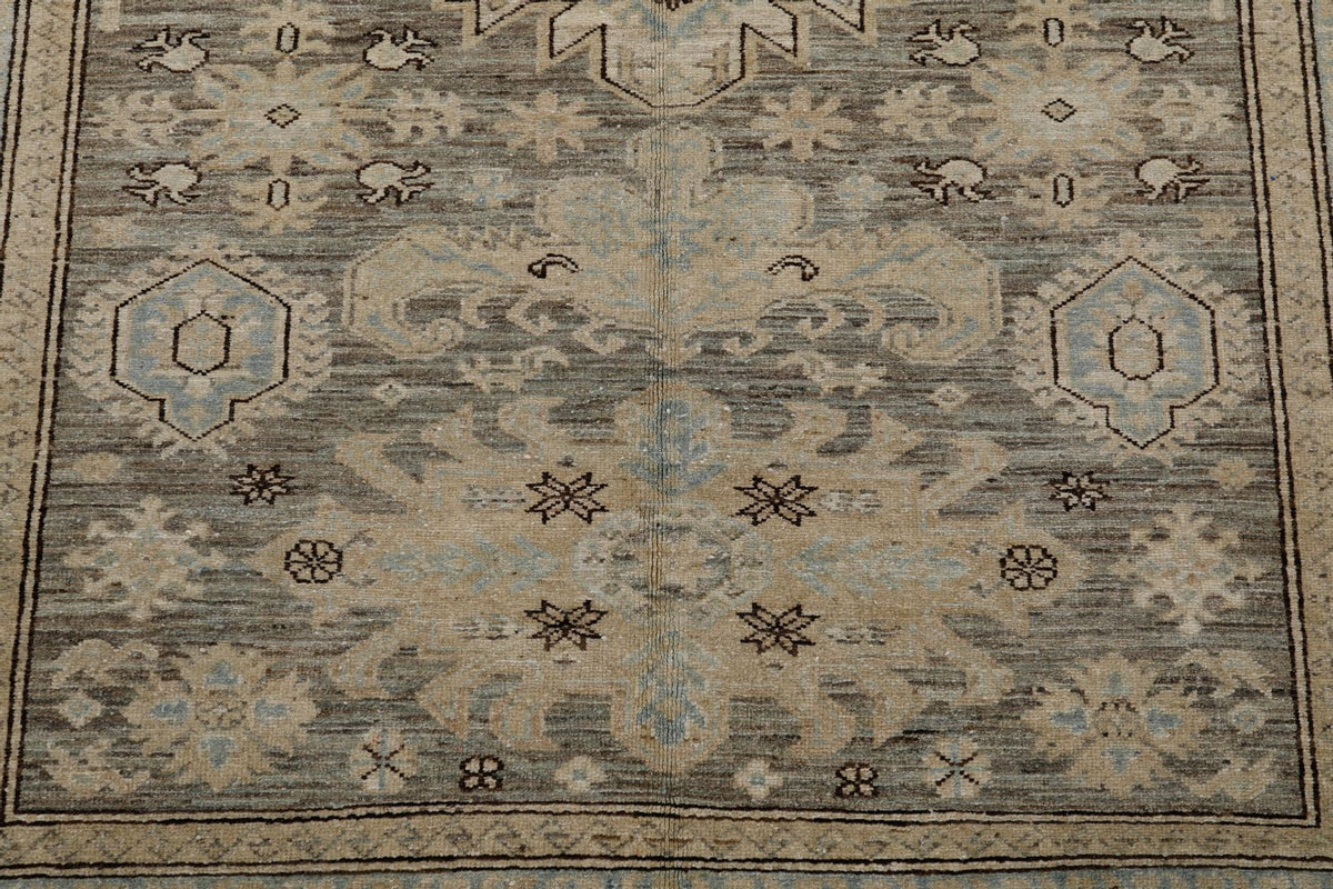 6x8 Light Gray and Light Brown Turkish Tribal Rug