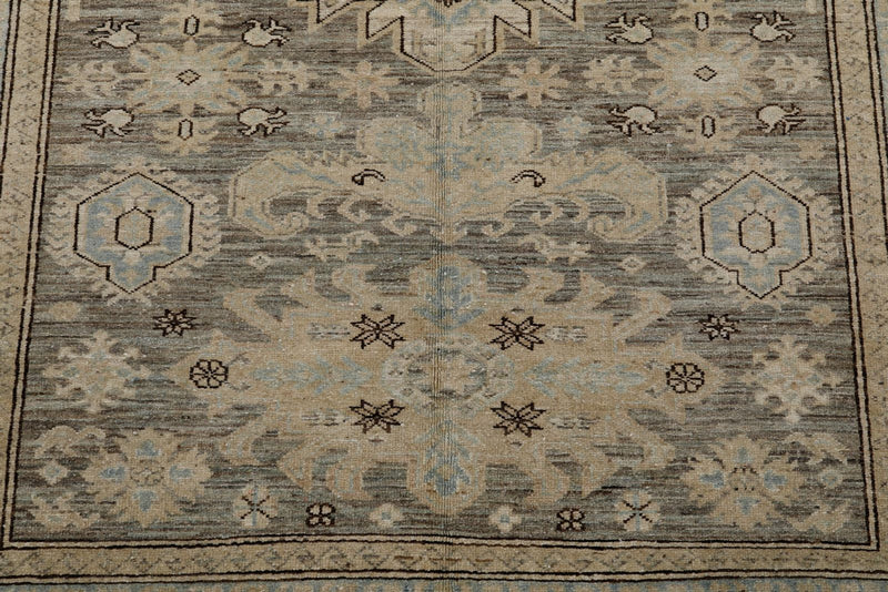 6x8 Light Gray and Light Brown Turkish Tribal Rug