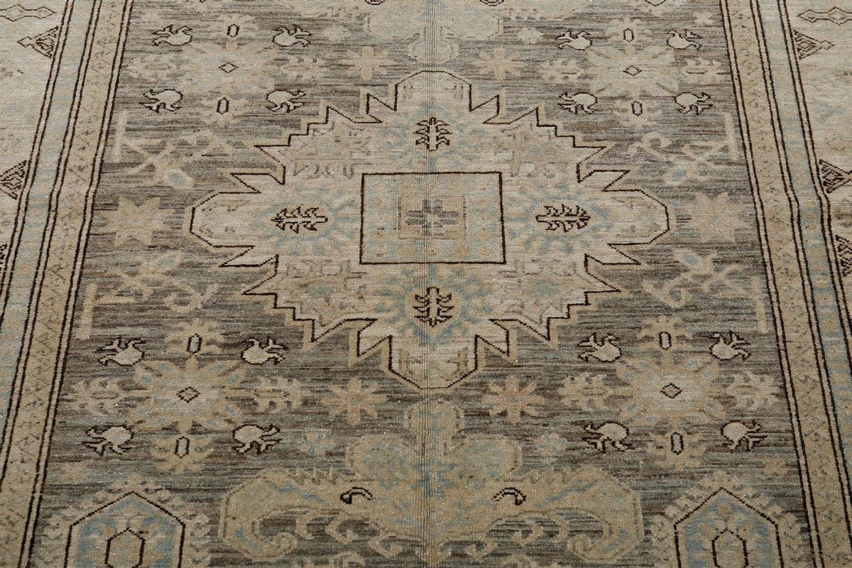 6x8 Light Gray and Light Brown Turkish Tribal Rug