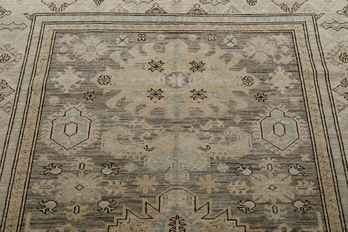 6x8 Light Gray and Light Brown Turkish Tribal Rug