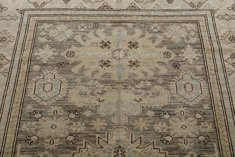 6x8 Light Gray and Light Brown Turkish Tribal Rug