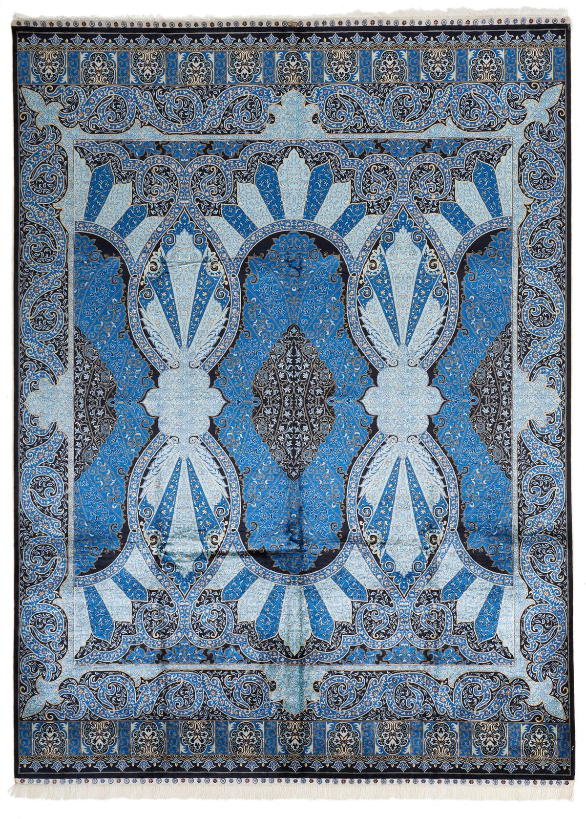 8x11 Blue and Black Turkish Silk Rug
