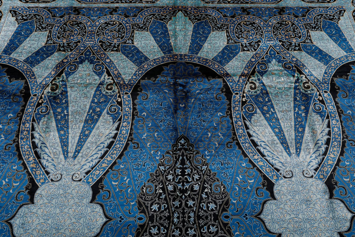 8x11 Blue and Black Turkish Silk Rug