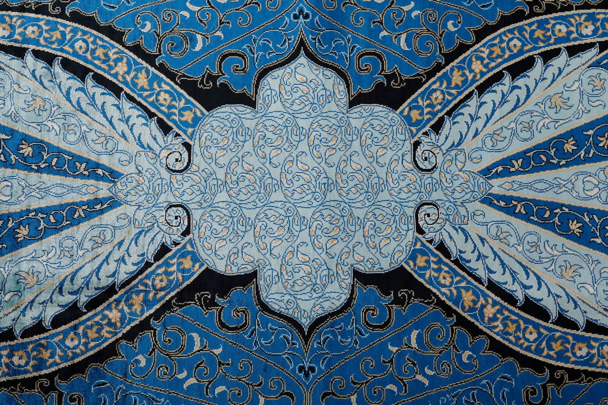 8x11 Blue and Black Turkish Silk Rug