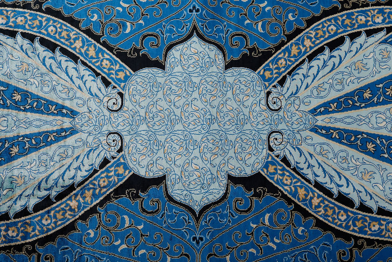 8x11 Blue and Black Turkish Silk Rug