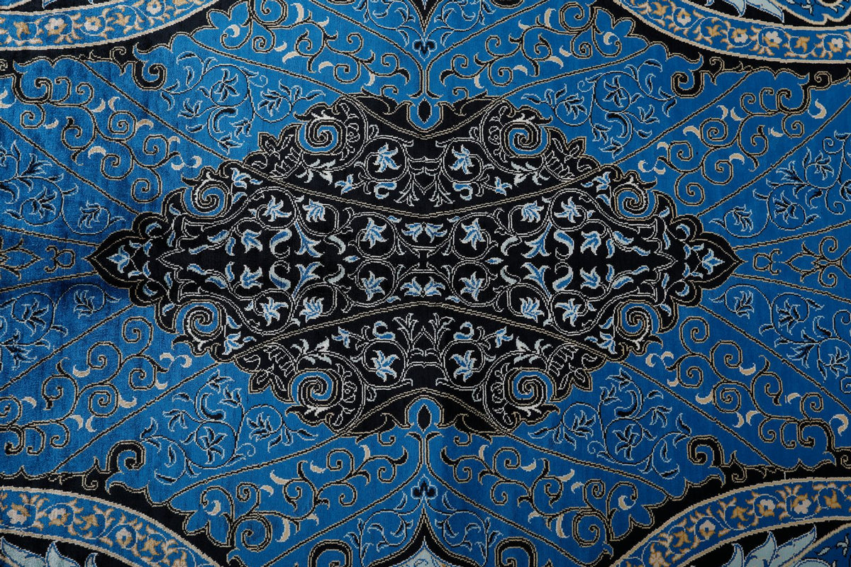 8x11 Blue and Black Turkish Silk Rug