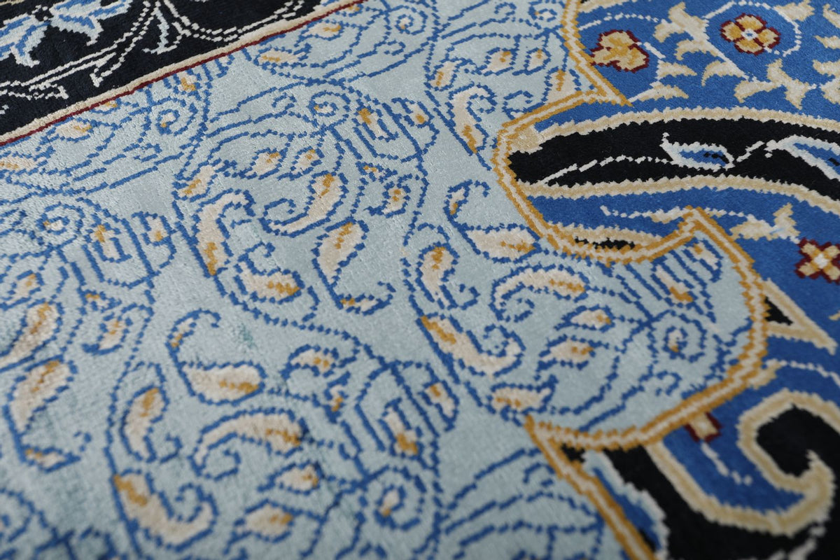 8x11 Blue and Black Turkish Silk Rug