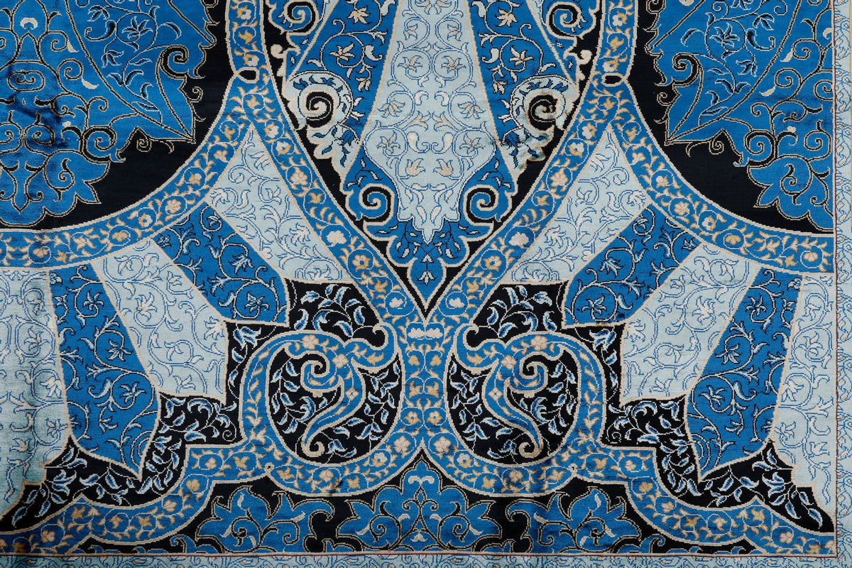 8x11 Blue and Black Turkish Silk Rug