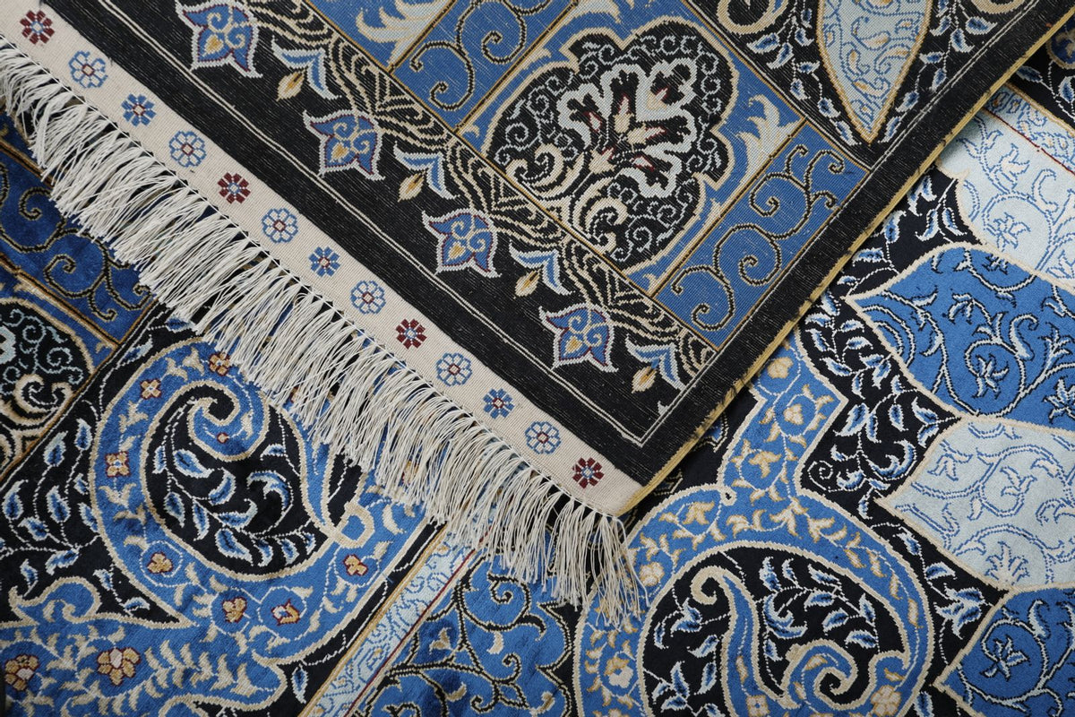 8x11 Blue and Black Turkish Silk Rug