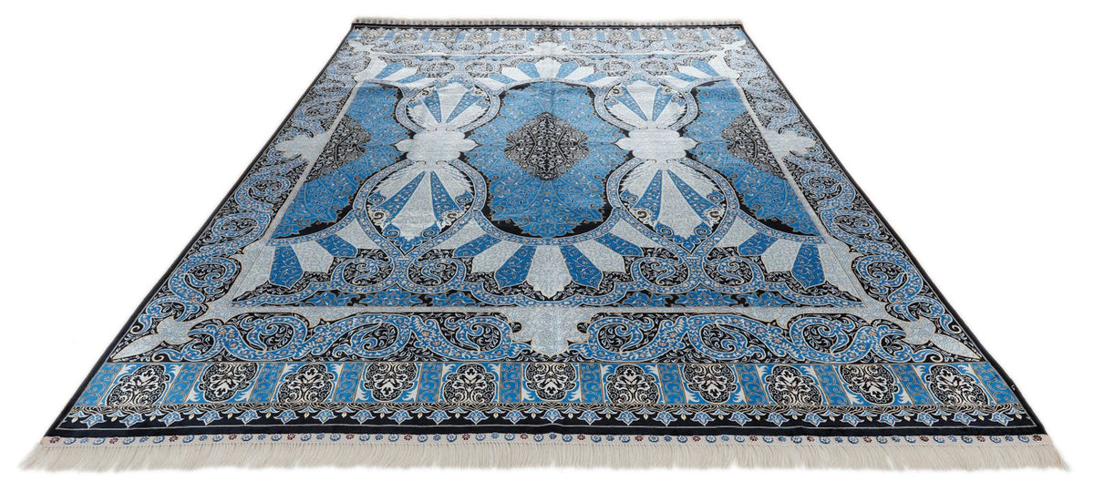 8x11 Blue and Black Turkish Silk Rug