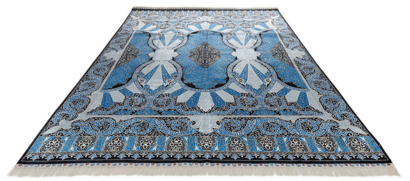 8x11 Blue and Black Turkish Silk Rug