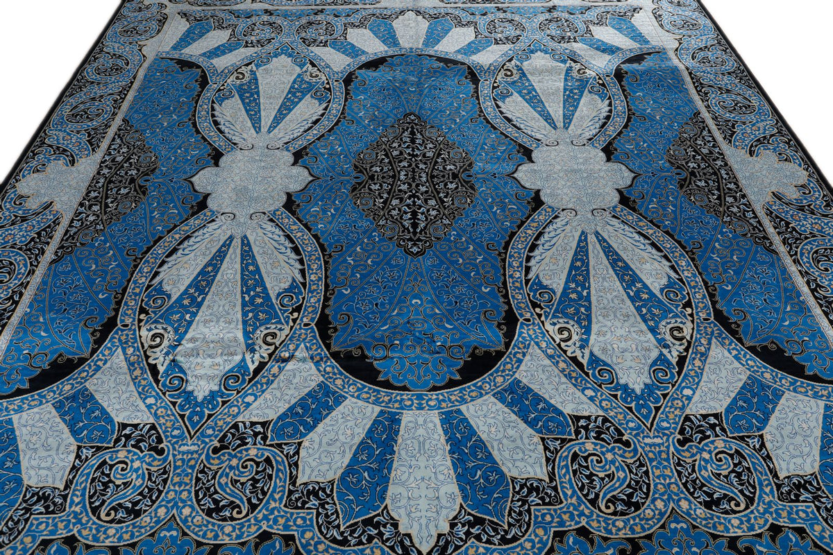 8x11 Blue and Black Turkish Silk Rug