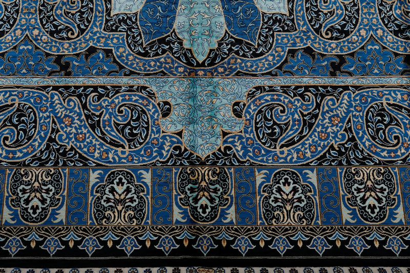 8x11 Blue and Black Turkish Silk Rug