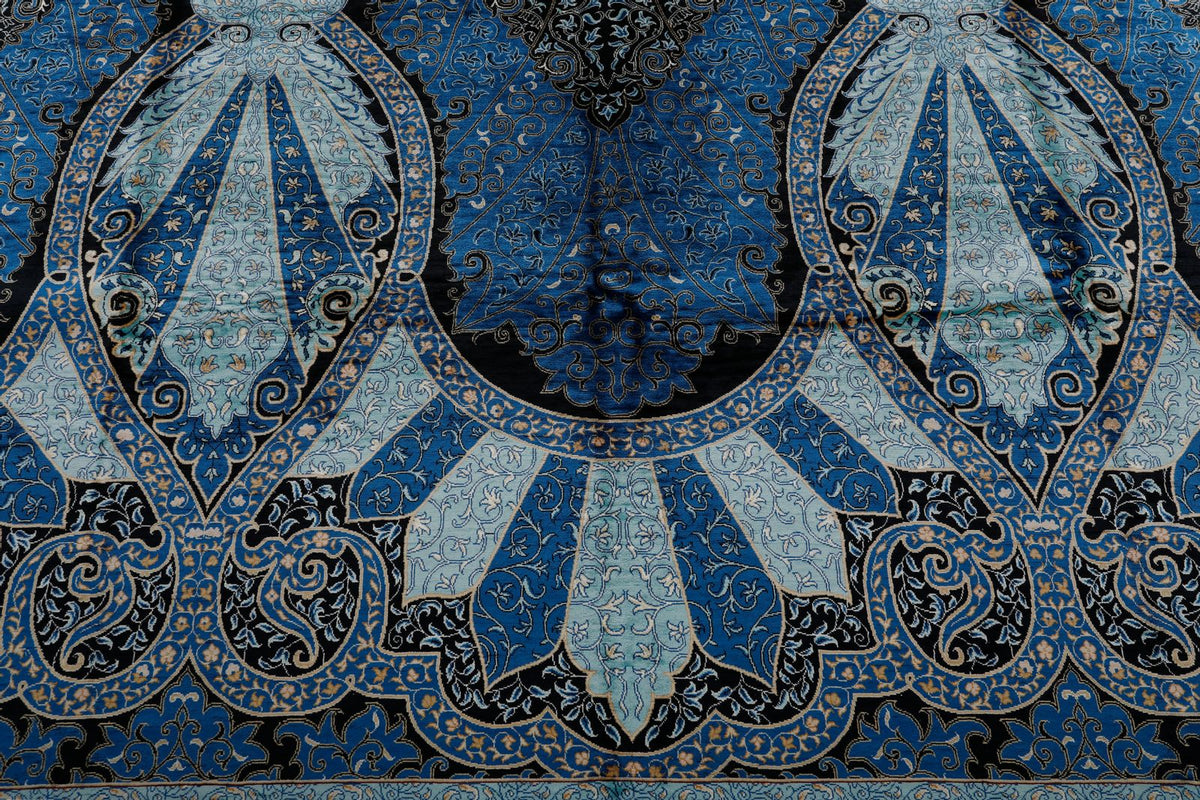 8x11 Blue and Black Turkish Silk Rug