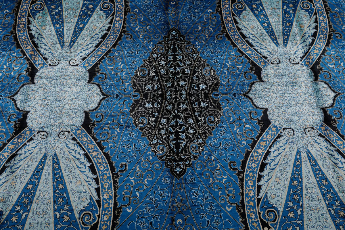 8x11 Blue and Black Turkish Silk Rug