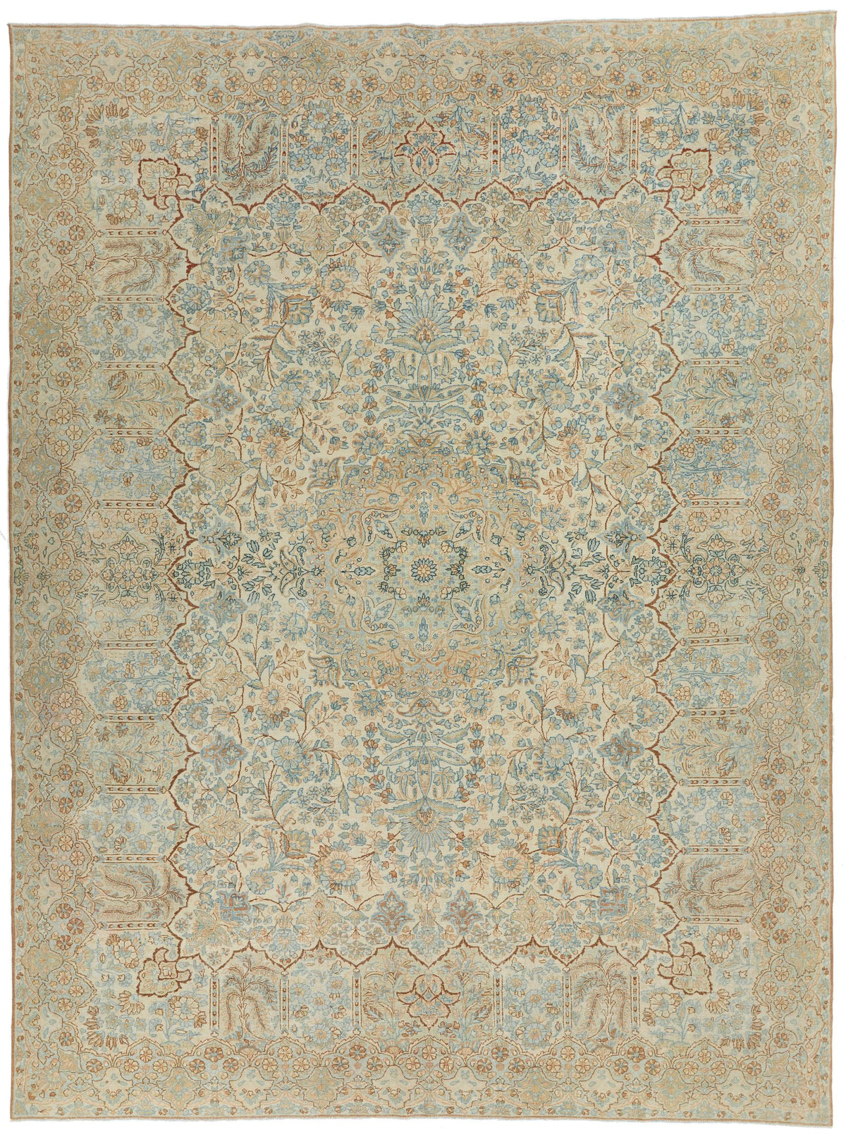 9x12 Ivory and Multicolor Turkish Oushak Rug