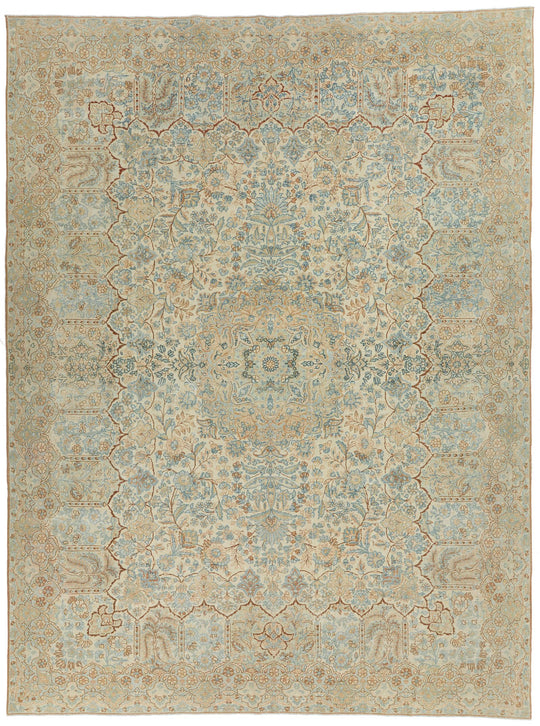 9x12 Ivory and Multicolor Turkish Oushak Rug