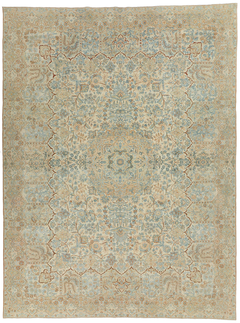9x12 Ivory and Multicolor Turkish Oushak Rug
