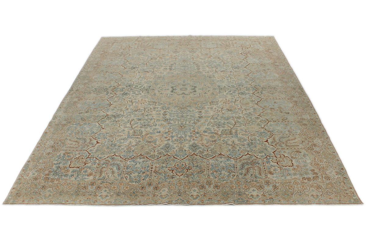 9x12 Ivory and Multicolor Turkish Oushak Rug