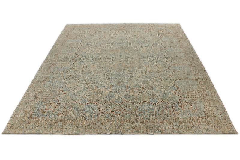 9x12 Ivory and Multicolor Turkish Oushak Rug