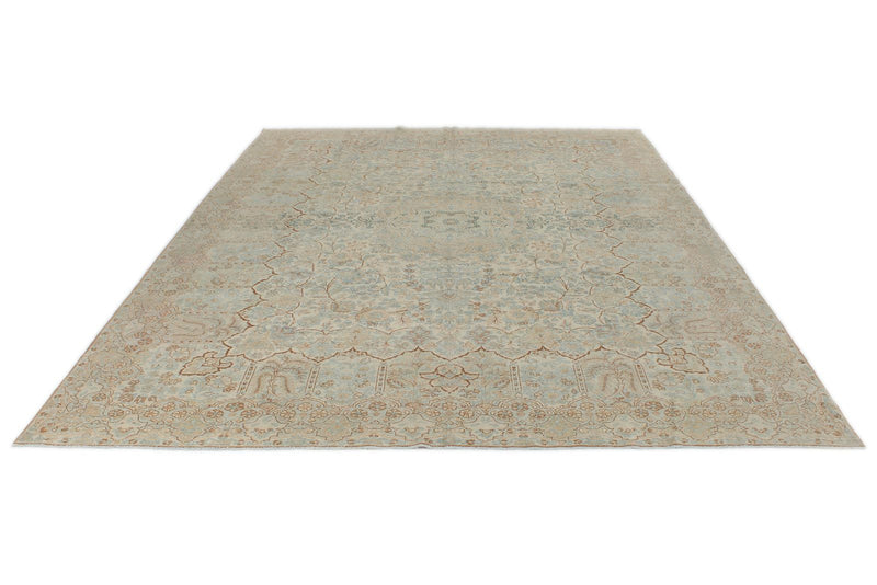 9x12 Ivory and Multicolor Turkish Oushak Rug