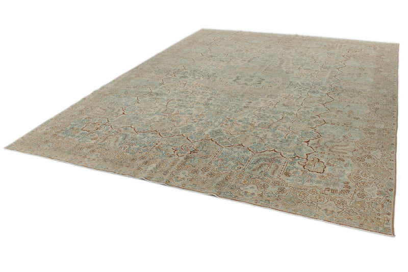9x12 Ivory and Multicolor Turkish Oushak Rug