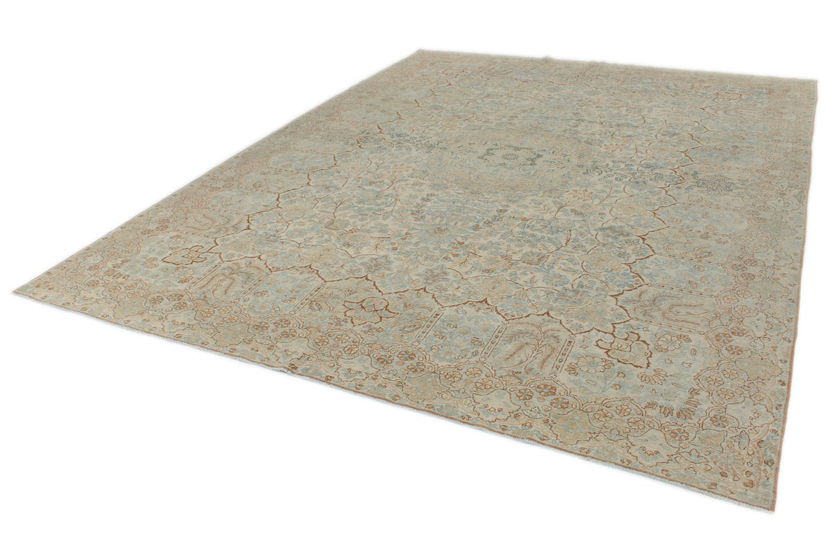 9x12 Ivory and Multicolor Turkish Oushak Rug