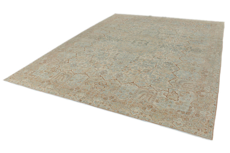 9x12 Ivory and Multicolor Turkish Oushak Rug