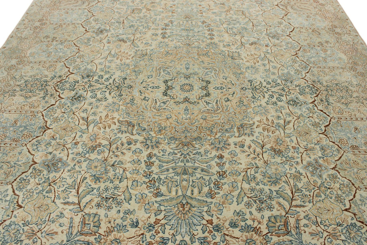 9x12 Ivory and Multicolor Turkish Oushak Rug