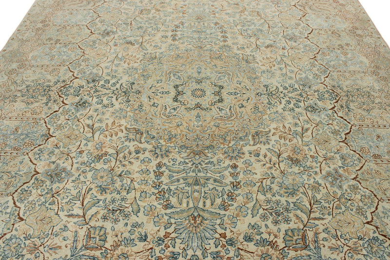 9x12 Ivory and Multicolor Turkish Oushak Rug
