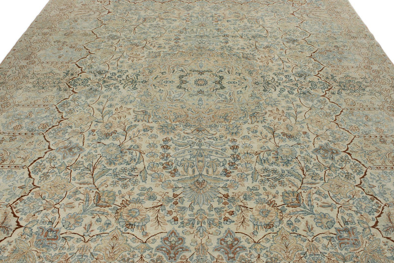 9x12 Ivory and Multicolor Turkish Oushak Rug