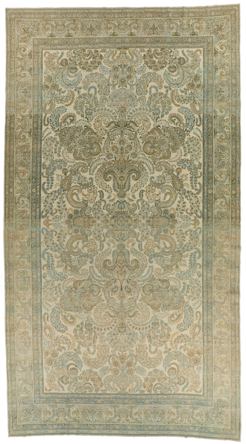 10x18 Ivory and Multicolor Turkish Oushak Rug