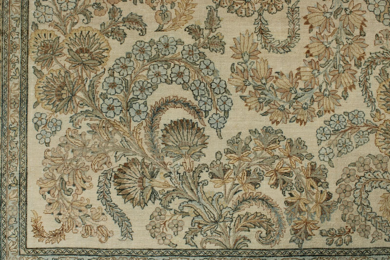 10x18 Ivory and Multicolor Turkish Oushak Rug