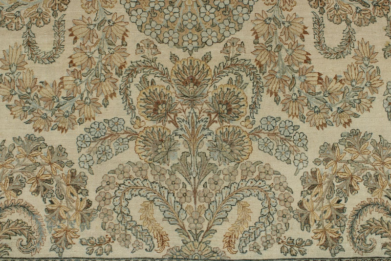 10x18 Ivory and Multicolor Turkish Oushak Rug