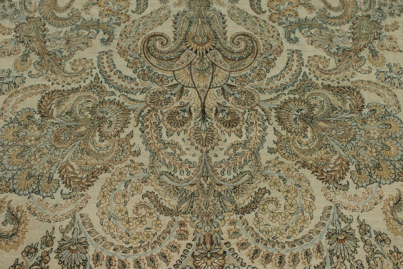 10x18 Ivory and Multicolor Turkish Oushak Rug
