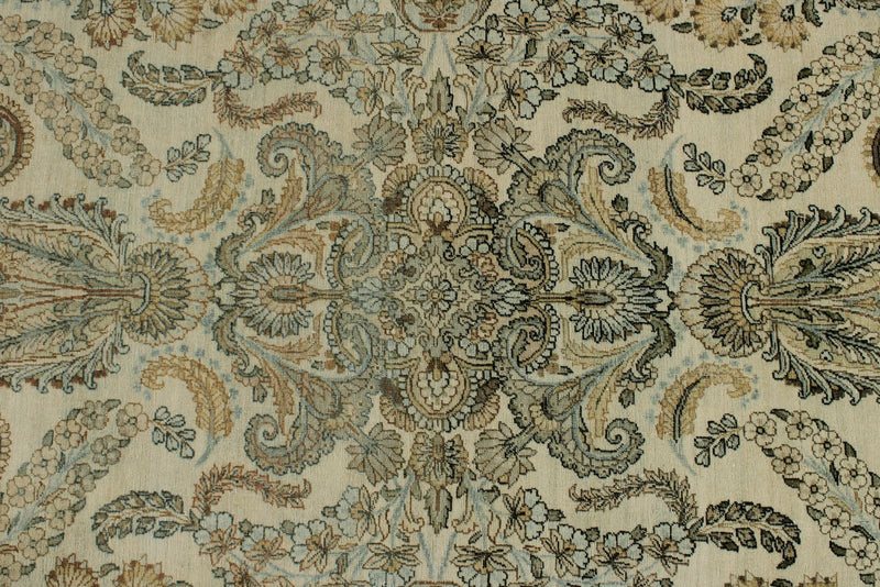 10x18 Ivory and Multicolor Turkish Oushak Rug