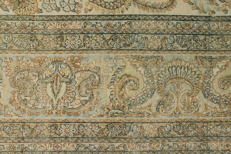 10x18 Ivory and Multicolor Turkish Oushak Rug