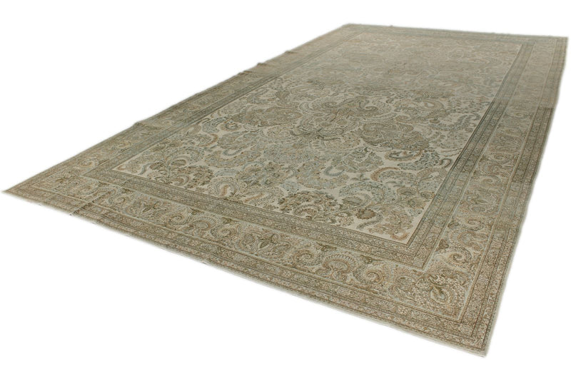 10x18 Ivory and Multicolor Turkish Oushak Rug