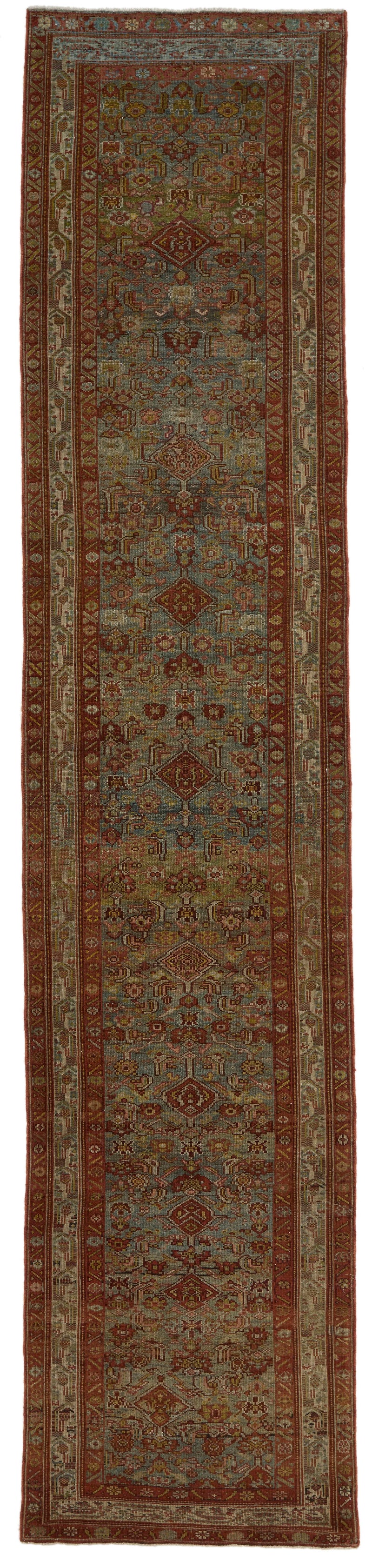 3x15 Light Blue and Ivory Turkish Oushak Rug