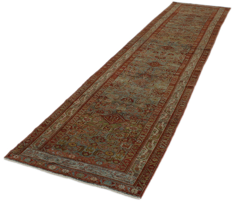 3x15 Light Blue and Ivory Turkish Oushak Rug