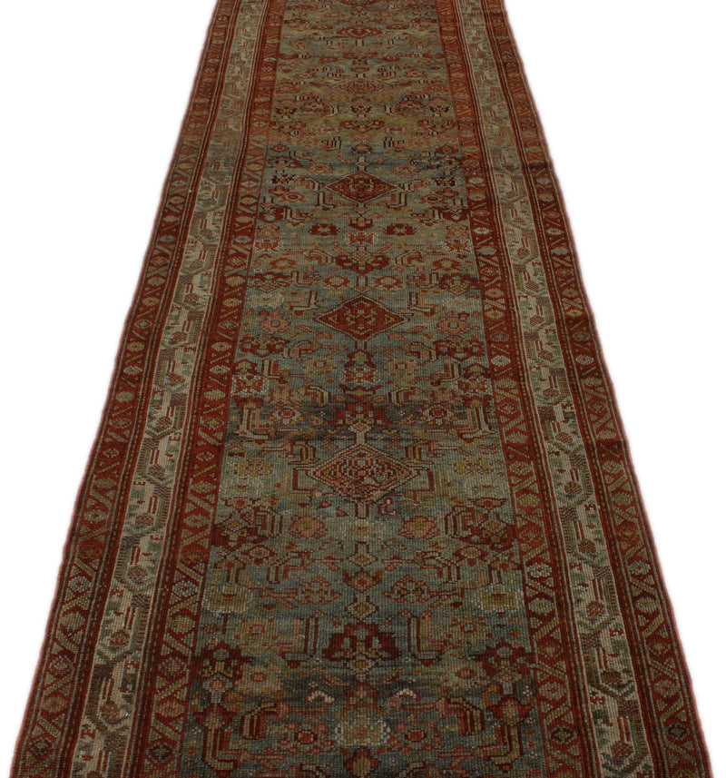 3x15 Light Blue and Ivory Turkish Oushak Rug